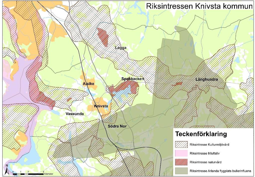 Utöver dessa ingår en stor del av Knivsta kommun även av riksintresse för försvaret, detta område överensstämmer till stor del med Arlandas influensområde.