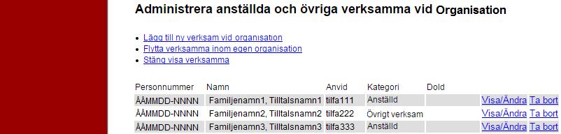 Flytt av verksamma Flytt av verksamma till den nya underorganisationen Klicka på Min institution.