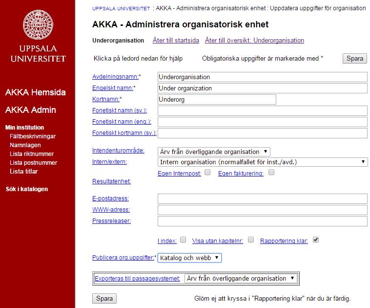 Publicering av organisation Ändra i Publicera org