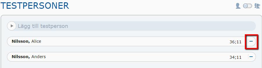 2.1.2. Välja testpersoner Om du vill testa flera individer under en testsession kan du välja flera tidigare inlagda testpersoner. Bild 13.