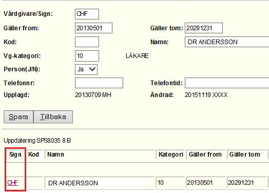 Ändring av redan upplagd personal Filur Vårdgivare PASiS Registret över enhetens vårdgivare är förinställt på att visa aktuella vårdgivare.