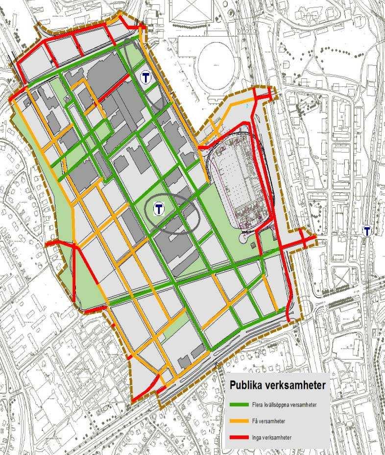 Figur 4 Publika verksamheter. Publika verksamheter är en annan faktor som bedöms som värdefull för trygghetsupplevelsen i ett område.