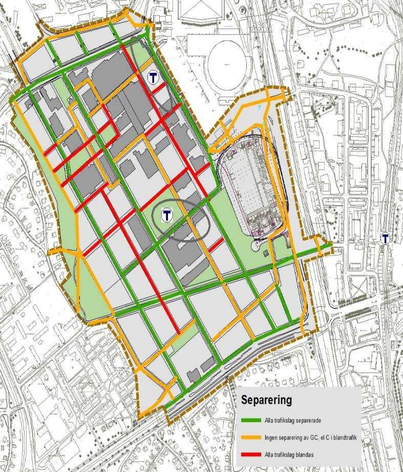 4.3 Separering av trafikslag Figur 6 Separering Separering av trafikslag är en komplex faktor vad gäller trygghet.