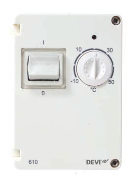 40 Reglering: Termostater DEVIreg 610 Elektronisk termostat för reglering av främst frostskydd. DEVIreg TM 610 är en elektronisk termostat för utanpåliggande montage IP 44.