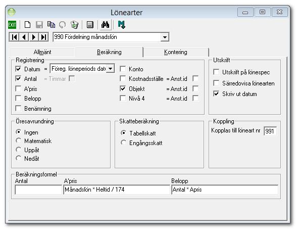Löneart 990 är den löneart som registreras i löneberäkningen. Du anger antal timmar per Objekt. Kontrollera att beräkningsformeln för framräknad timlön stämmer enligt kollektivavtalet.