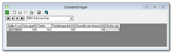 Lagra fördelningstal för de anställda Fördelningstal ska lagras för de anställda som ska redovisas i ByggLÖSEN. Det görs genom att klicka i den tomma rutan efter rubriken eller via och Löneändringar.