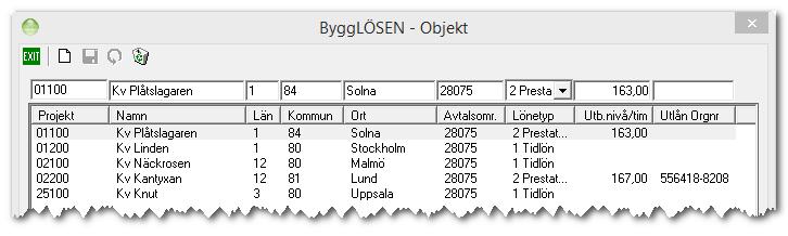 Registervård Byggprojekt (knapp) Under denna knapp ska du lagra företagets byggprojekt.