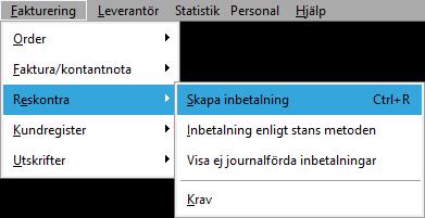 Reskontra markera faktura som betald i kassan Reskontra kommer man åt från menyerna ovanför säljmiljön. Man kan även trycka tangentbordskombinationen [CTRL] + [R].