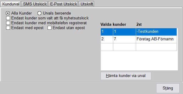 Kundutskick via SMS/epost OBSERVERA!