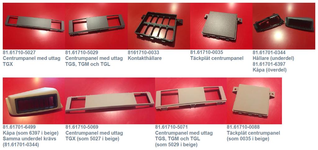 Monteringstillbehör till strömbrytarna Artikelnummer Benämning 07.91201-0224 Flatstifthylsa till strömbrytare 07.91201-2441 Flatstifthylsa för säkrings- o relähållare 81.