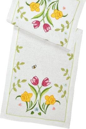 Blomster LÖPARE Löpare Blomster, broderas med moulinégarn i plattoch