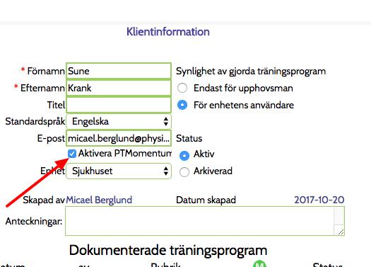 Tips! På sidan för Utskrift kan man också ändra i instruktionstexter, ange antal repetitioner, vikter etc.