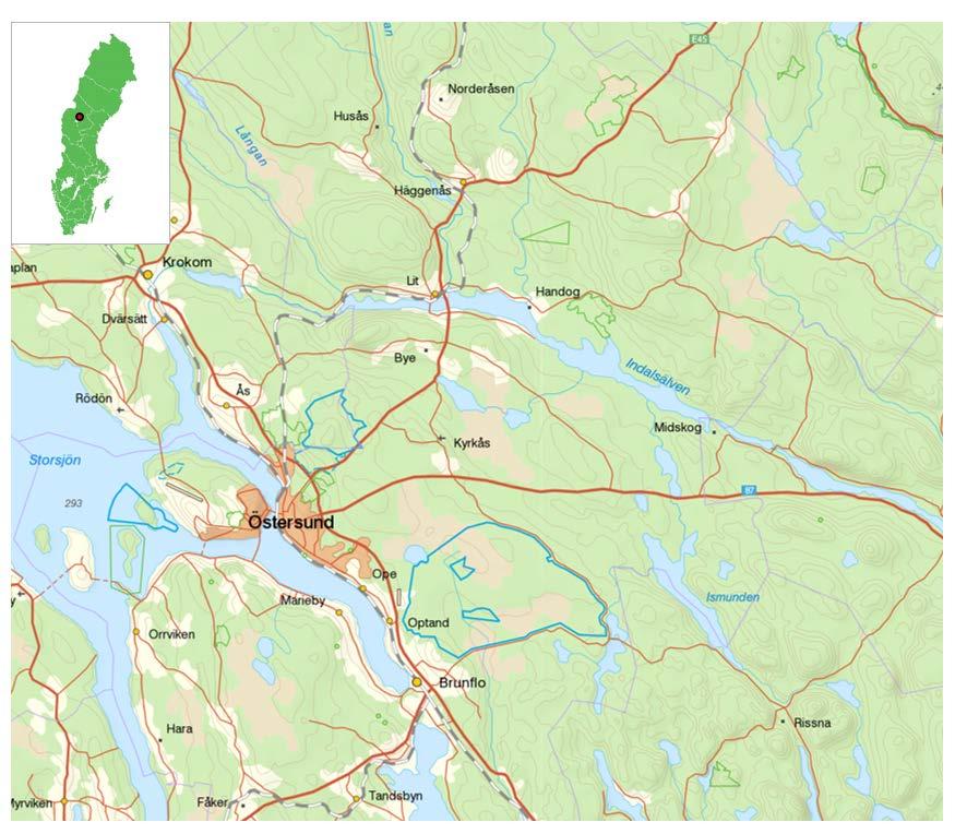 Figur 3. Karta över större delen av Östersunds kommun. Lantmäteriet Geodata. För att få ett representativt urval (dvs.