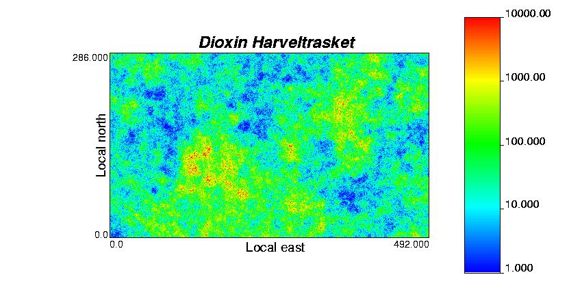 Exempel på realisering av dioxin vid Härvelträsket Alla realiseringar är att betrakta som lika sannolika baserat på
