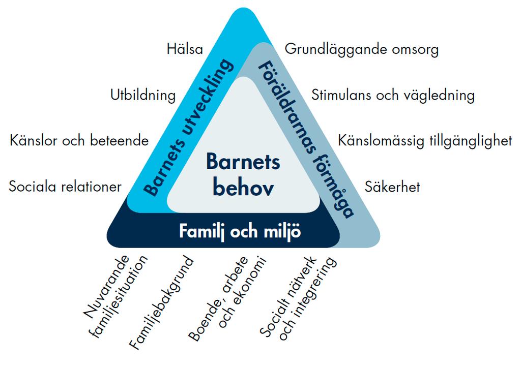 Familj och miljö Nuvarande familjesituation Familjebakgrund Boende, arbete och ekonomi alt. Den unges boende och ekonomi Socialt nätverk och integrering Barnets utveckling Hälsa Utbildning alt.