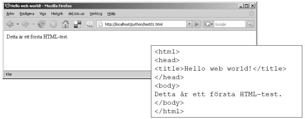 Skapa en statisk sida. HTML-koden sparas som test01.