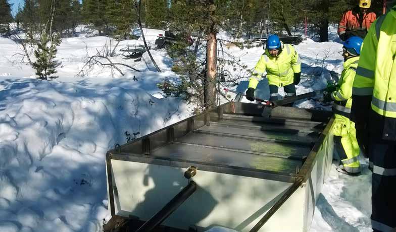 Mobil bassäng för sedimentation av borrkax. FOTO: LKAB 6.6.9 Hantering av borrkax Vid kaxborrning, RC-borrning samt diamantborrning bildas kax, som är finmalt bergmaterial.