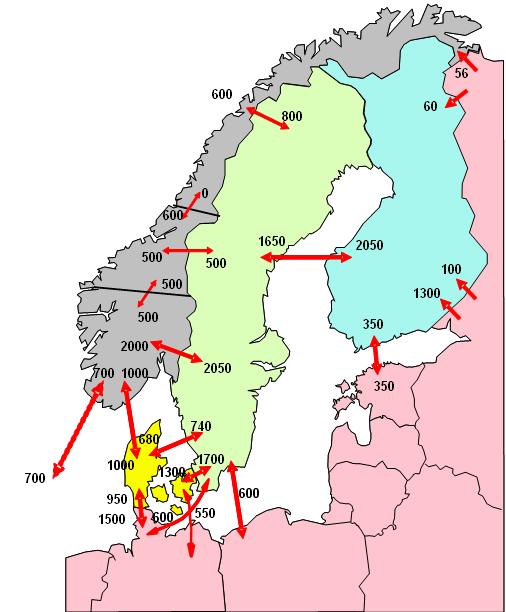 Handelskapaciteten på förbindelserna mellan de nordiska länderna och Polen och Tyskland redovisas på www.nordpoolspot.com.