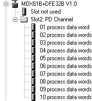 Projektering med PROFINET Projektering av PROFINET IO-Controller 5 Dra posten "MDX61B+DFE32B" [2] med musen till PROFINET IO-systemet och ge den ett PROFINET-stationsnamn.