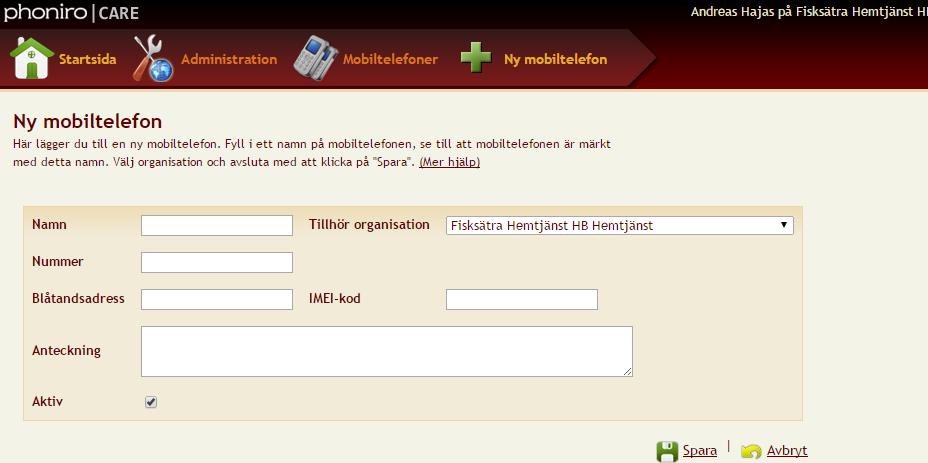 9.4 Koppla en mobiltelefon till organisationen Phoniros mobilapp behöver laddas ner och installeras innan mobiltelefonen kan kopplas till organisationen (läs mer här).