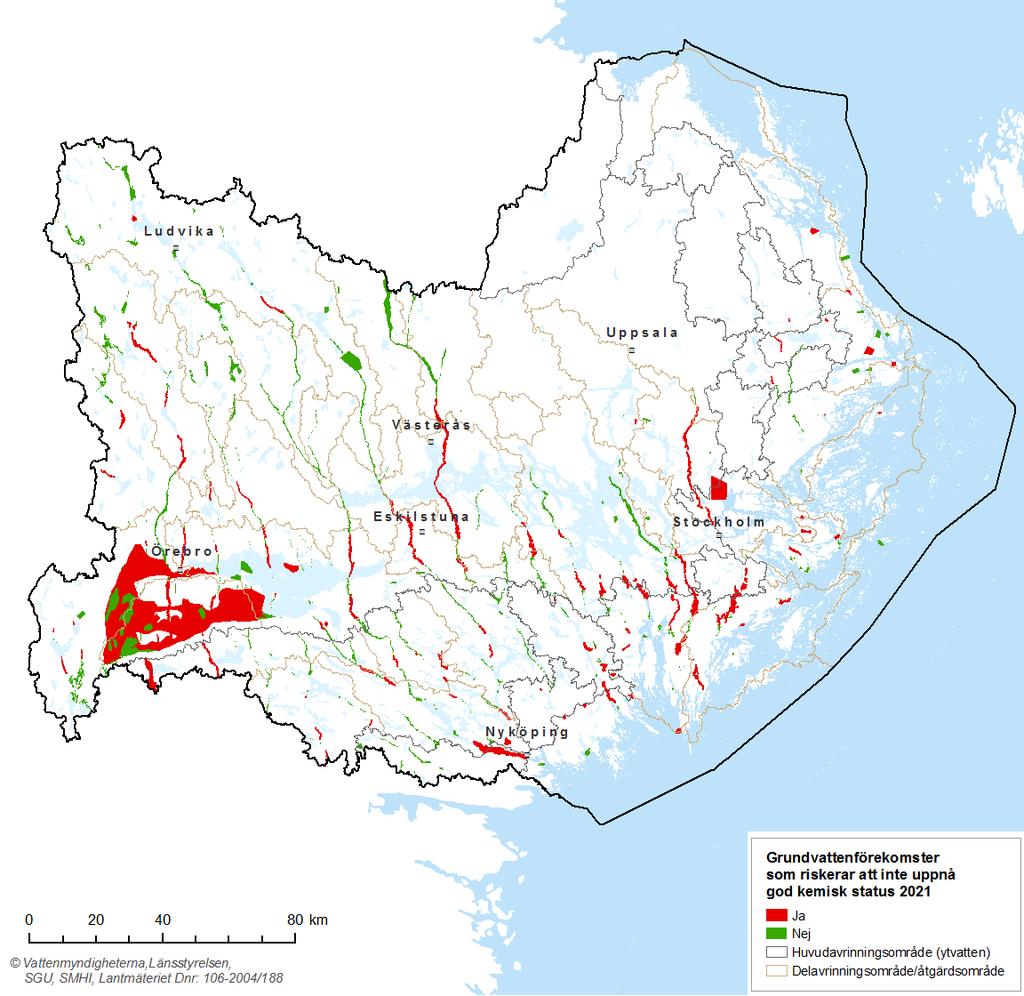 Grundvattenförekomster med risk för otillfredsställande status Risk för otillfredsställande status i