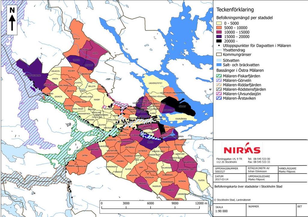 Figur B8. Befolkningstäthet inom Stockholms stad information hämtad från Stockholms stad år 2017 1.