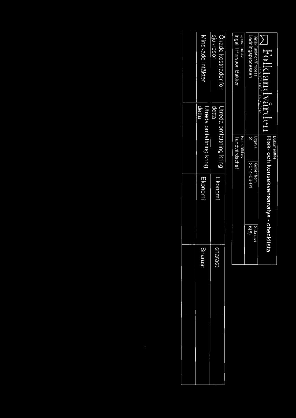2014-06-01 6(6) Upprättad av Ingalill Persson Bakker Fastställd av T andvårdschef Ökade kostnader
