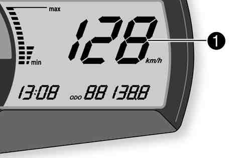 6 MANÖVERANORDNINGAR 31 6.11.6 Hastighetsmätare Hastigheten1visas som kilometer i timmen (km/h) eller engelska mil i timmen (mph). 400838-10 6.11.7 Ställa in kilometer eller engelska mil När man byter enhet bibehålls värdet ODO och räknas om till den nya enheten.