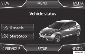 Slå på infotainmentsystemet ifall det är avstängt. Bild 35 Easy Connect: CAR-menyn Tryck på systemets MENU -knapp och sedan på bild 34-knappen eller -knappen för att komma till CAR-menyn bild 35.