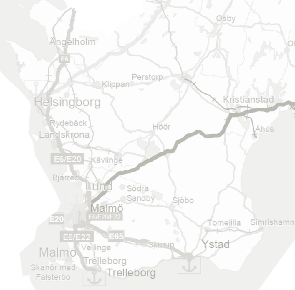 Skåne Superbussar i Skåne, åtgärder i statlig infrastruktur (pågående) E22 Fjälkinge Gualöv 2021-2023 E22 Hurva-Vä etapp Linderöd - Vä; Sätaröd-Vä och förbi Linderöd (pågående) E22 Trafikplats Ideon