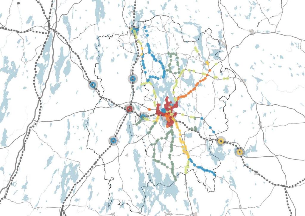 Kollektivtrafik (Färgerna illustrerar turtäthet) Goda kollektivtrafikförbindelser (turtäthet)