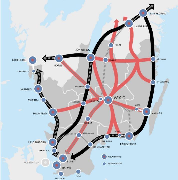 Tillväxtmotorer, regionala kärnor och transportstråk Bra kommunikationsläge.