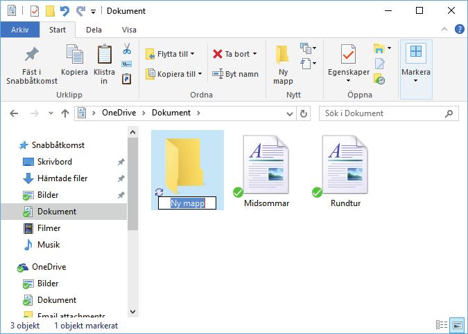 (Bilder från gammalt Windows.) 1. Öppna Utforskaren (Aktivitetsfältet). 2. Klicka på Onedrive/Dokument i Navigeringsfönstret till vänster (eller där du vill ha din mapp) 3.