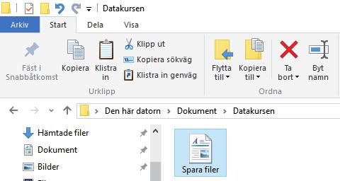 Byta namn på filer Du gör på samma sätt som när du byter namn på mappar, se sidan 138. Markera filen genom att klicka en gång, klicka på Byt namn på Start-fliken.