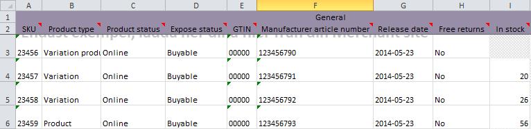 Guide genom Excel När ni öppnar en template så finns det sex flikar, Products, SE, DK, NO, FI och Definitions. Den första är den övergripande fliken.