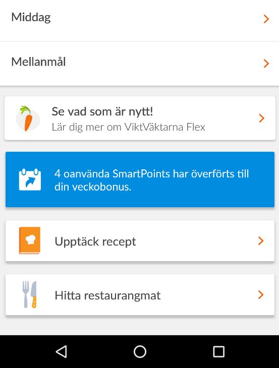 Min dag - Checklistan Streckkodsläsare Sök mat och aktivitet Se din aktivitetslogg Datum och