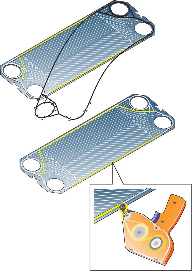 Underhåll Clip-ad-packningar (AQ10 och AQ6L) Clip-ad-packningar är ett system med konventionella clipspackningsfästen runt öppningarna och klisterremsor längs plattornas sidor.