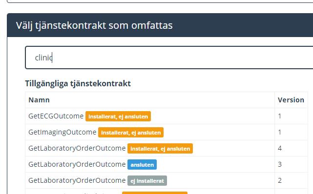 Sök efter tjänstedomän eller tjänstekontrakt Markera önskat