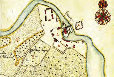 Figur 4 (vänster). Karta från 1650 1652 som visar anläggningen kring kungsgården.