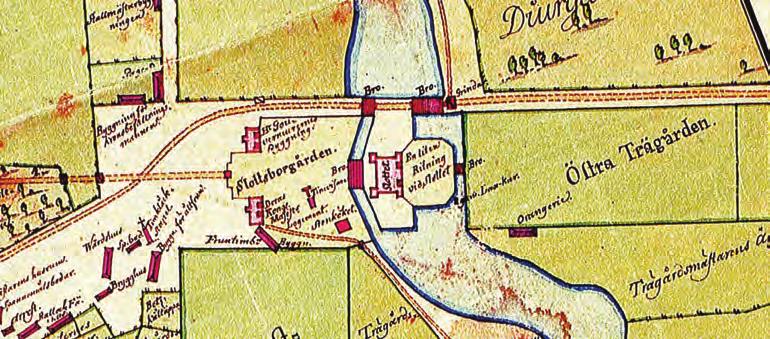 Karta från 1800 som visar alléer på borggården. Källa KA. Figur 8 (3:e nedåt, höger).