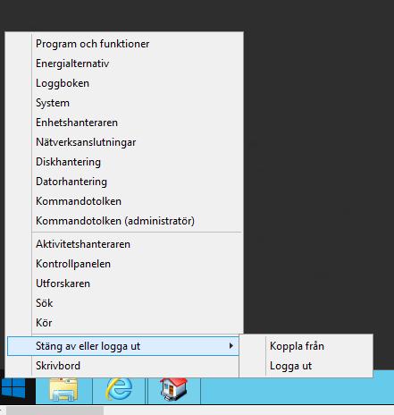 Hur loggar jag ut: -Ställ dig på Windowsflaggan nere till vänster och högerklicka.