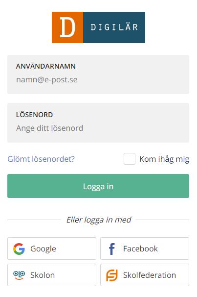 1. Du som är ny användare (gå direkt till 2. Logga in om du redan har ett konto) Registrering av användare hos Digilär görs via en lärare eller administratör på skolan.