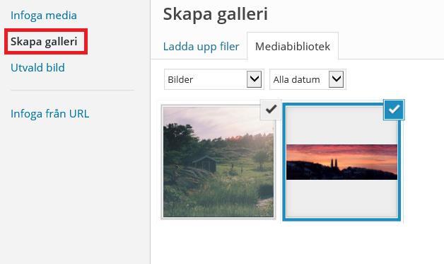 Lägga till bildgalleri Ett bildgalleri innebär flera små bilder i rad, som öppnas när man klickar på dem. För hjälp, titta på filmen på http://norden.se/hemsida-filmer/ 1.