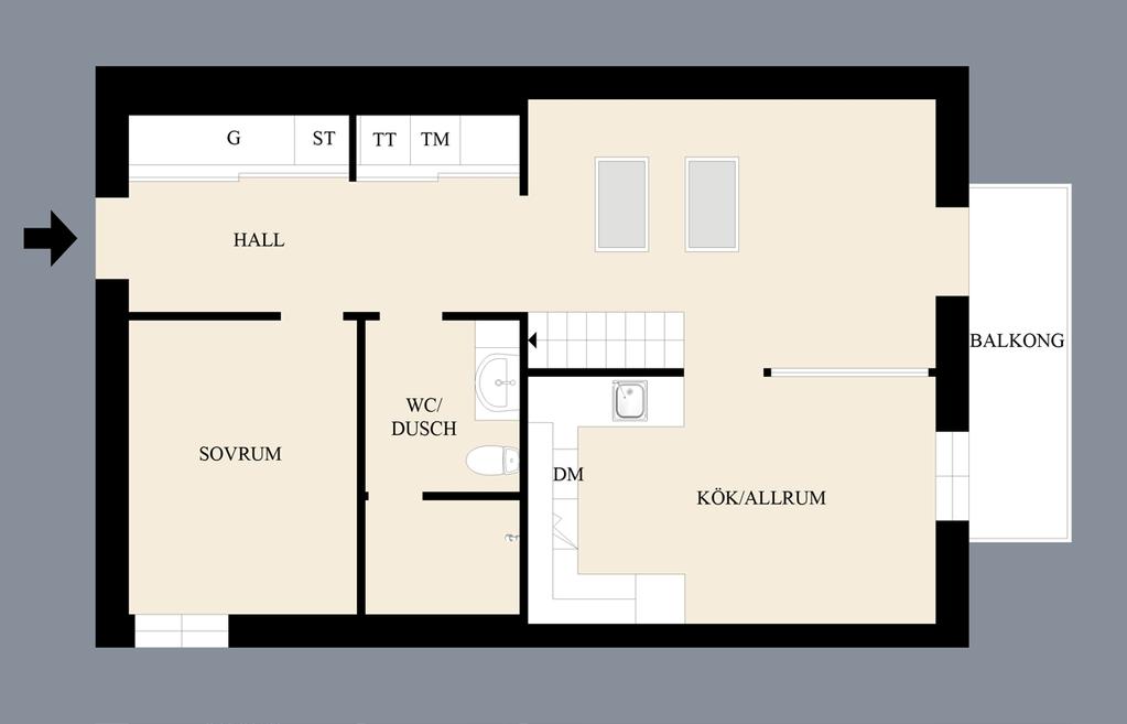 Vindsvåning 2 rum om 63 kvm loft om 8 kvm samt balkong om 8 kvm 3 300 000 kr/bud 3 002