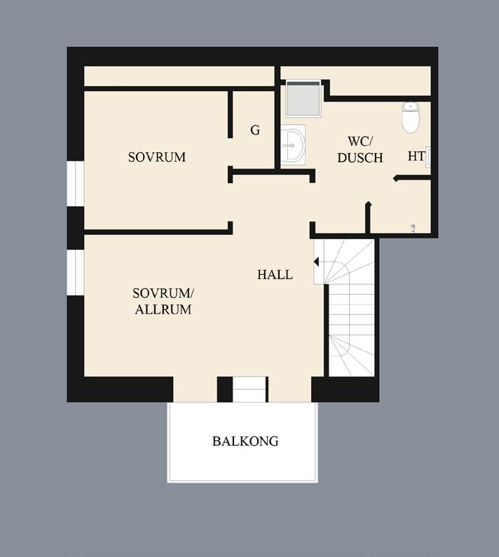 Två-plans lägenhet med integrerat kök och allrum med utgång till den stora uteplatsen med plats för familj och vänner.