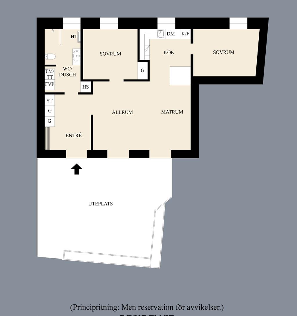 Kök integrerat med sällskapsdel med plats för familj och vänner. Två sovrum och stort badrum med tvättmaskin och torktumlare.