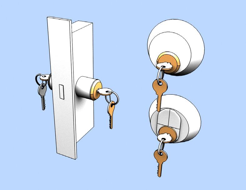 4 Låsning av dörr, port och lucka Dörr, port och lucka ska vara låst med två stycken godkända låsenheter bestående av godkänd låskista, låscylindrar/ tillhållarpaket och slutbleck.