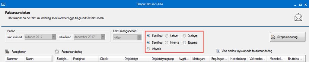 Innan man skapar fakturaunderlag gör man sitt val.