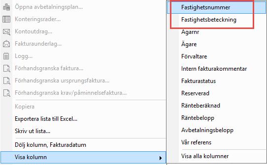 Det finns också två nya kolumner i listvyn, Fastighetsnummer och Fastighetsbeteckning. Det har efterfrågats framförallt när man exporterar lista till Excel.