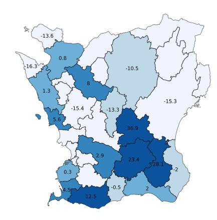 4 Boendeformernas utveckling Av de olika boendeformerna var utvecklingen under janaug 2017 bäst på vandrarhem (+21,7 %) följt av hotell (+4,5 %).